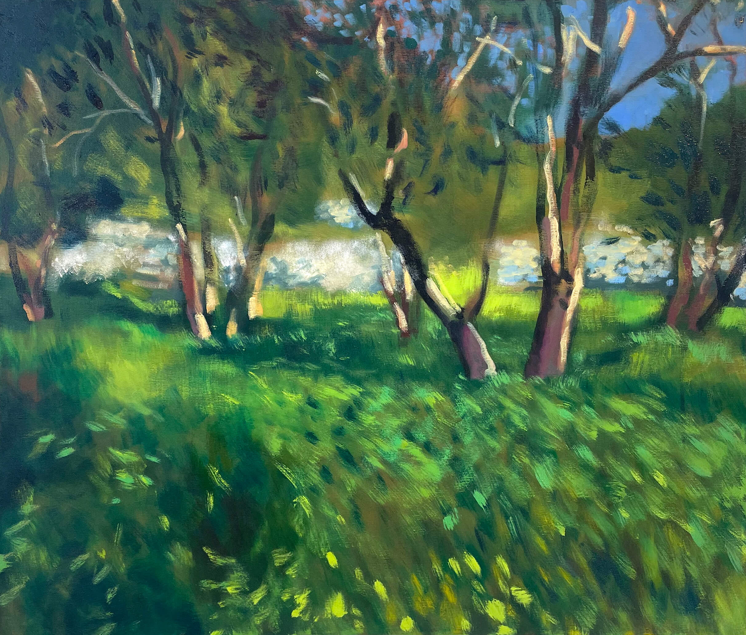 landscape painting with trees and ruins
